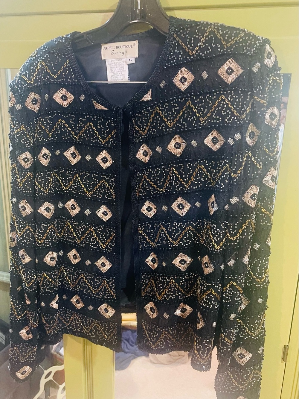 Adrianna Papell Boutique Black Beaded Geometric Open-Front Jacket